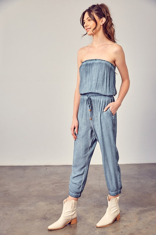 Raw Edge Detail Tube Jumpsuit