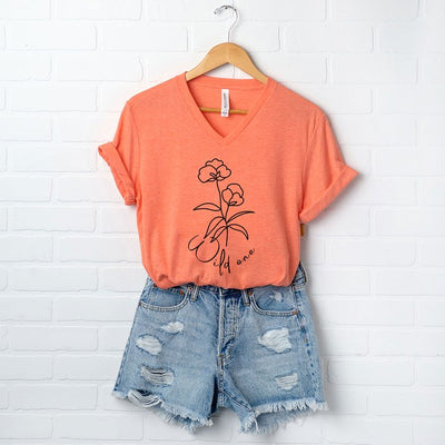 Wild One Flower Short Sleeve Graphic V-Neck Tee