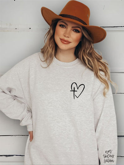 Heart/Cross Left Chest CrewNeck Sweatshirt