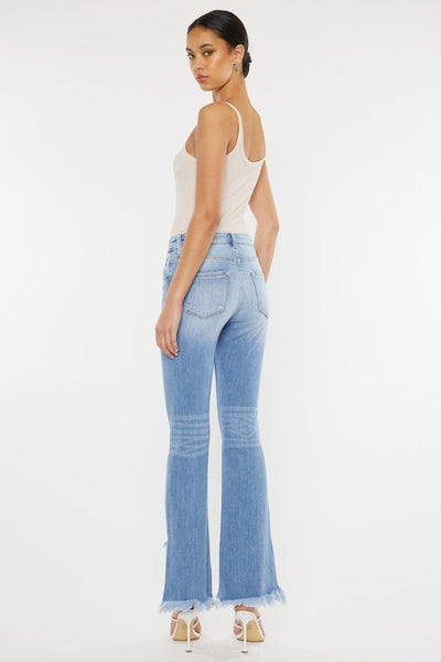 High Rise Leg Distress Bootcut Jeans