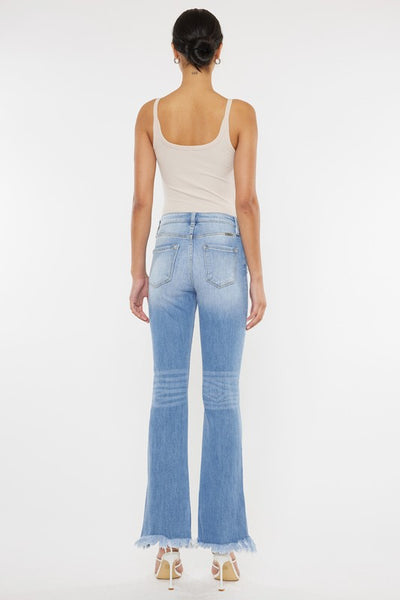 High Rise Leg Distress Bootcut Jeans