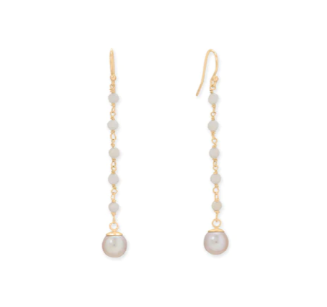 Pink Opal and Cultured Freshwater Pearl Drop Earrings