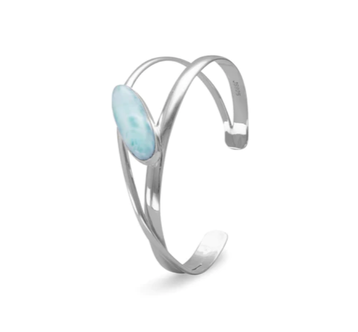 Large Oblong Larimar Cuff Bracelet