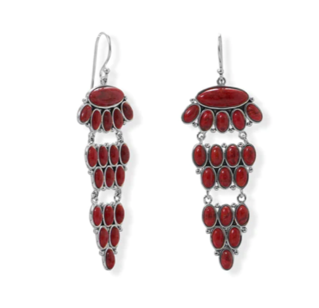 Tiered Dyed Red Coral Earring