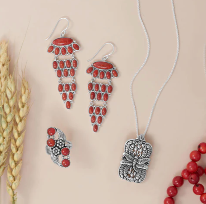 Tiered Dyed Red Coral Earring