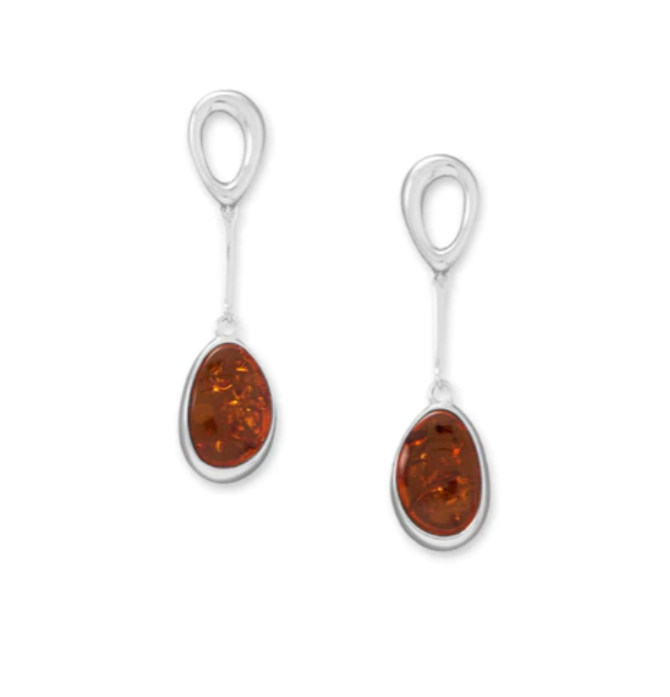 Open Link and Baltic Amber Drop Earrings