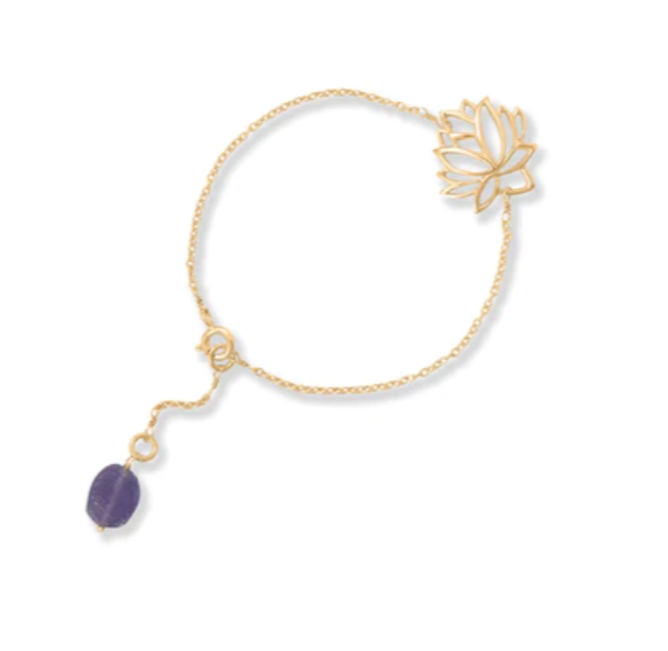 Rough Cut Amethyst and Lotus Bracelet