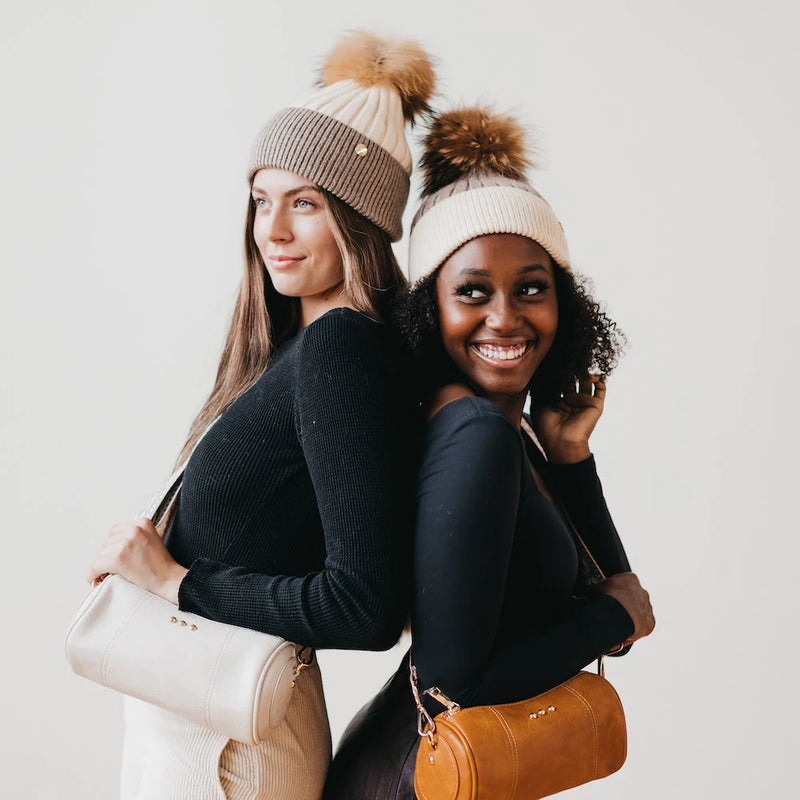 Two Tone Angora Fur Pom Beanie