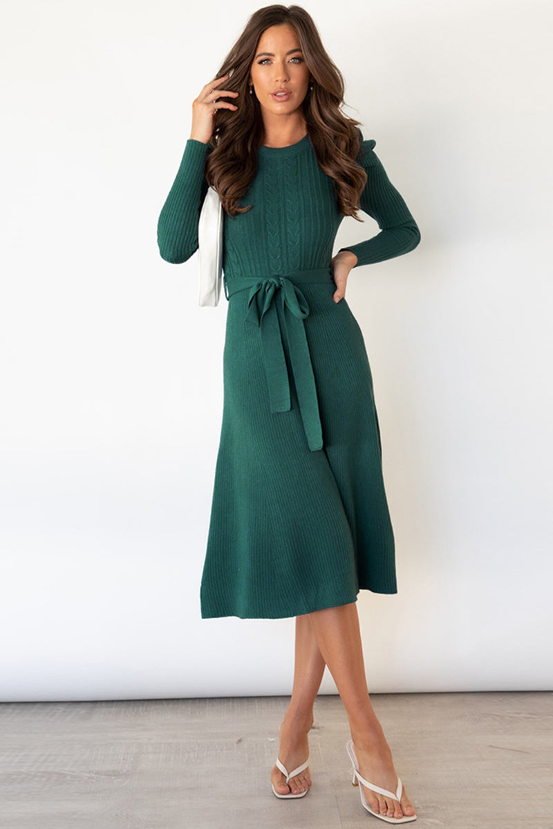 Long Sleeve Tie Waist Sweater Dress