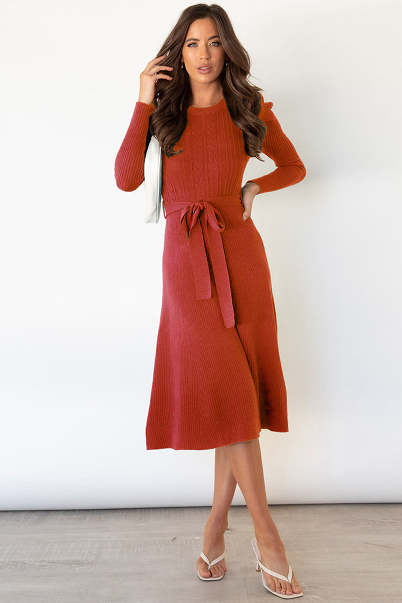 Long Sleeve Tie Waist Sweater Dress