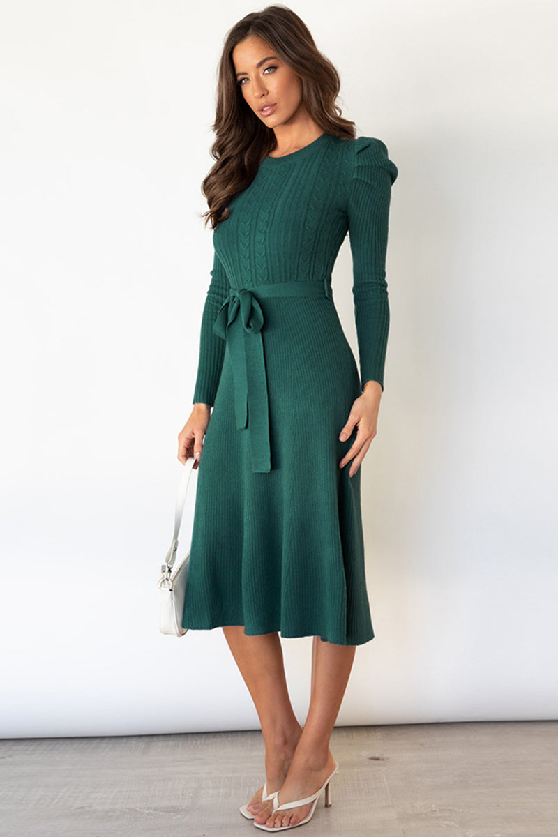 Long Sleeve Tie Waist Sweater Dress