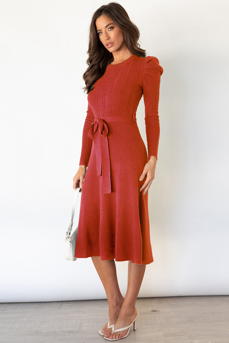 Long Sleeve Tie Waist Sweater Dress