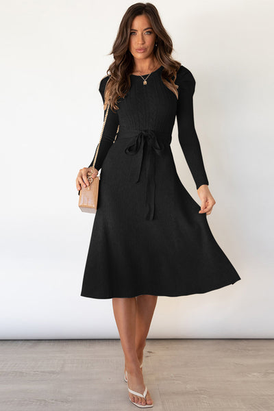 Long Sleeve Tie Waist Sweater Dress