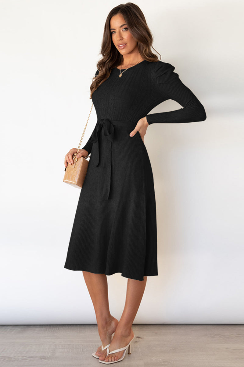 Long Sleeve Tie Waist Sweater Dress