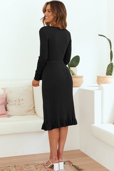 V-Neck Tie Waist Pencil Dress