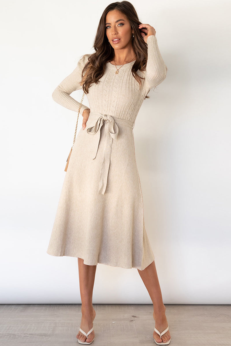 Long Sleeve Tie Waist Sweater Dress